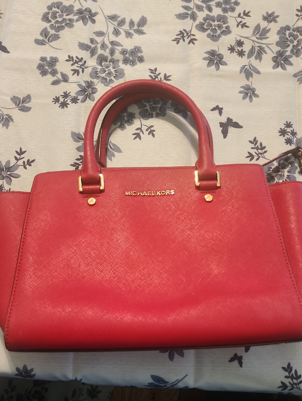 Michael Kors Red Saffiano Satchel with Gold Hardware